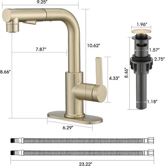 Bathroom Sink Faucet with Pull Out Sprayer Single Handle Modern Bathroom Basi...