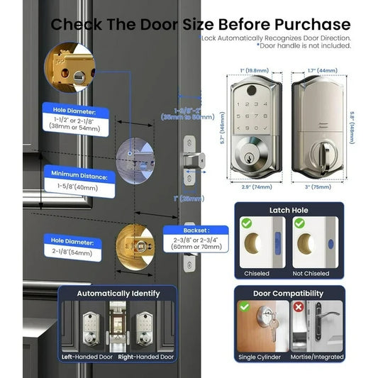Veise Fingerprint Smart Door Lock, App Control, 7-in-1 Keyless Entry, Auto Lock,