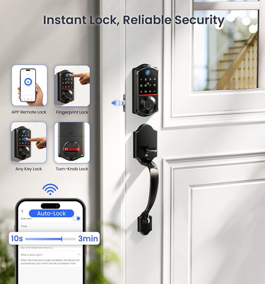 Veise VE017G-H Wi-Fi Smart Fingerprint Front Door Lock Set, Remote App Control,