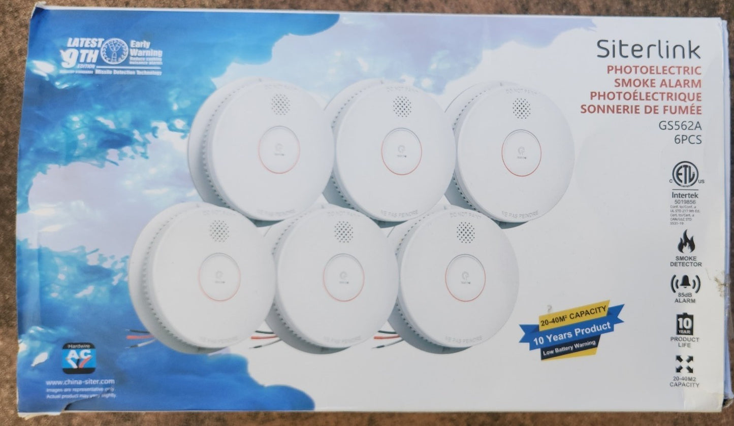 Siterlink Smoke Detector Hardwired Smoke Alarm Interconnected GS562A 6 Pack NEW