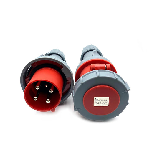 1 Set 63A 4Pin Industrial Connector Plug Socket, 4Pin 63A 380V-415V 3P+E 6H IP67