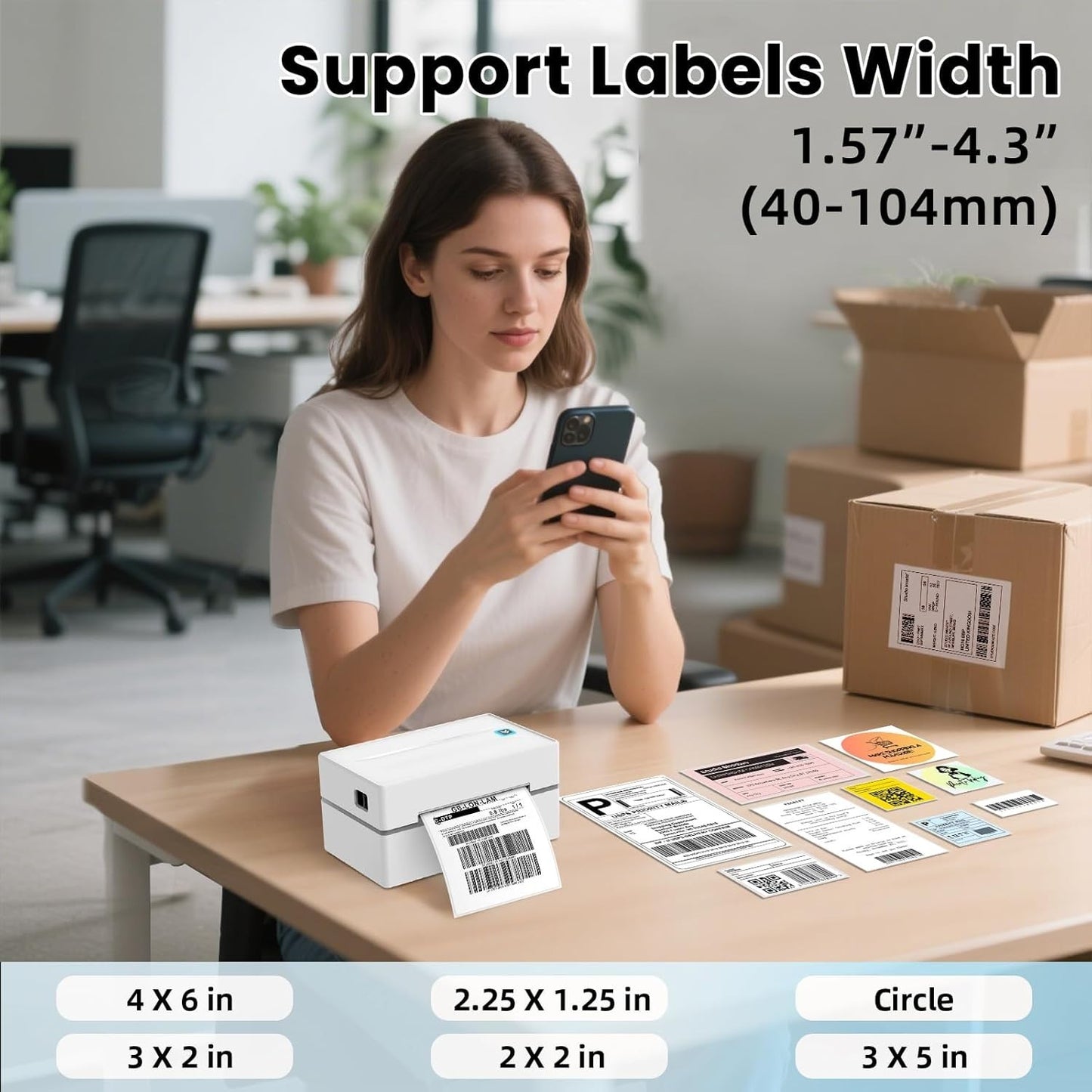 Bluetooth Thermal Label Printer, Wireless 4x6 Shipping Label Printers for Small