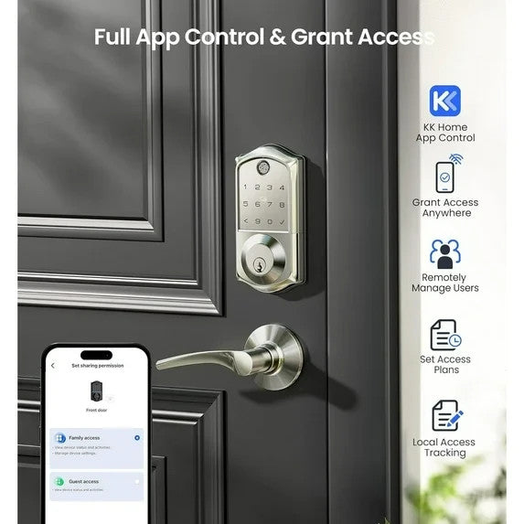 Veise Fingerprint Smart Door Lock, App Control, 7-in-1 Keyless Entry, Auto Lock,