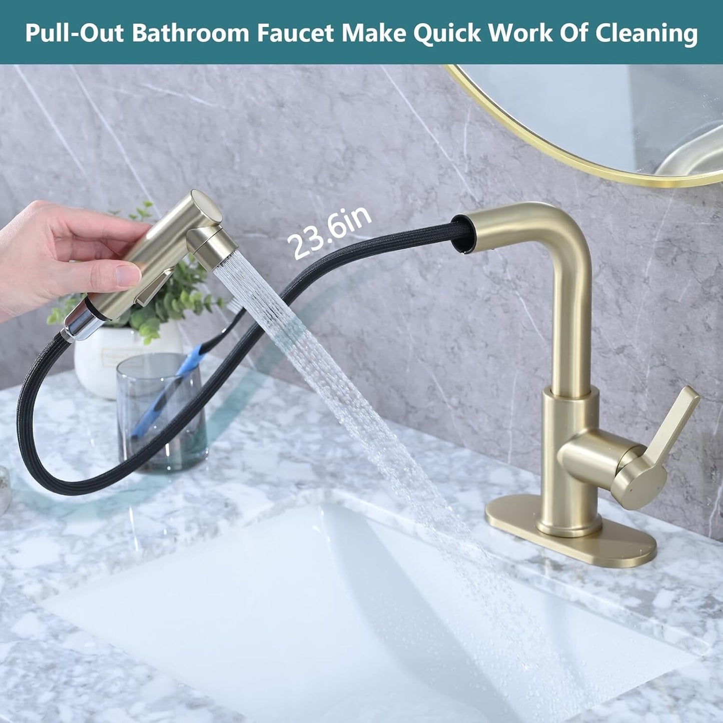 Bathroom Sink Faucet with Pull Out Sprayer Single Handle Modern Bathroom Basi...