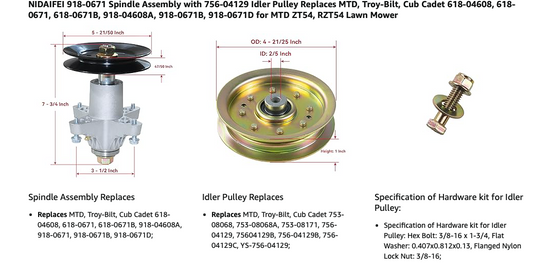 918-04197B Spindle Assembly with 756-04129 Pulley Replaces 918-04197 918-0427...