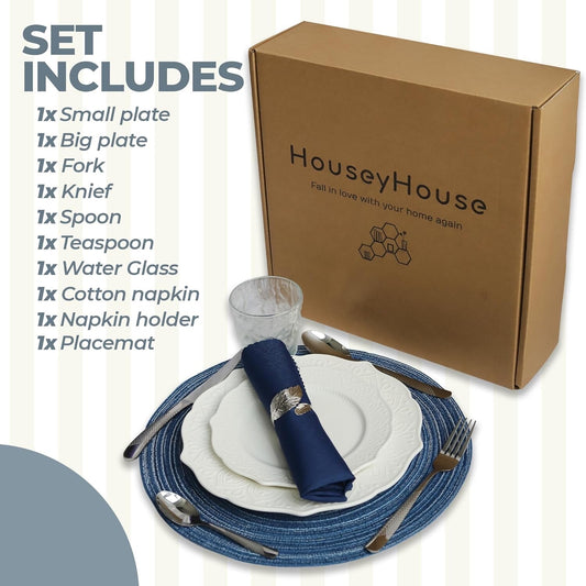 HouseyHouse White Dinner Plate with a Set of The Needed Items Cutlery Set Cerami