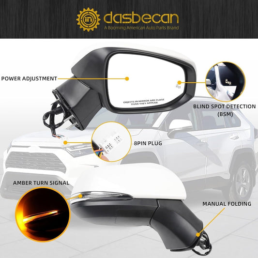 2019-2024 Toyota Rav4 Right Passenger Side Mirror Ice Cap White (8Pins)