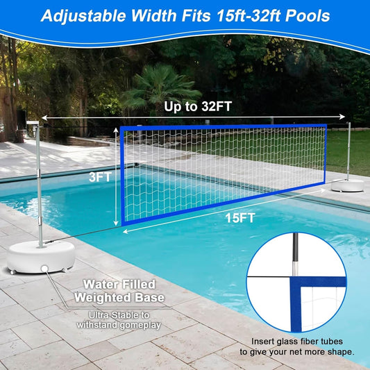 Light-Up Pool Volleyball Net Set with Solar Lights - 15ft-32ft Adjustable Length