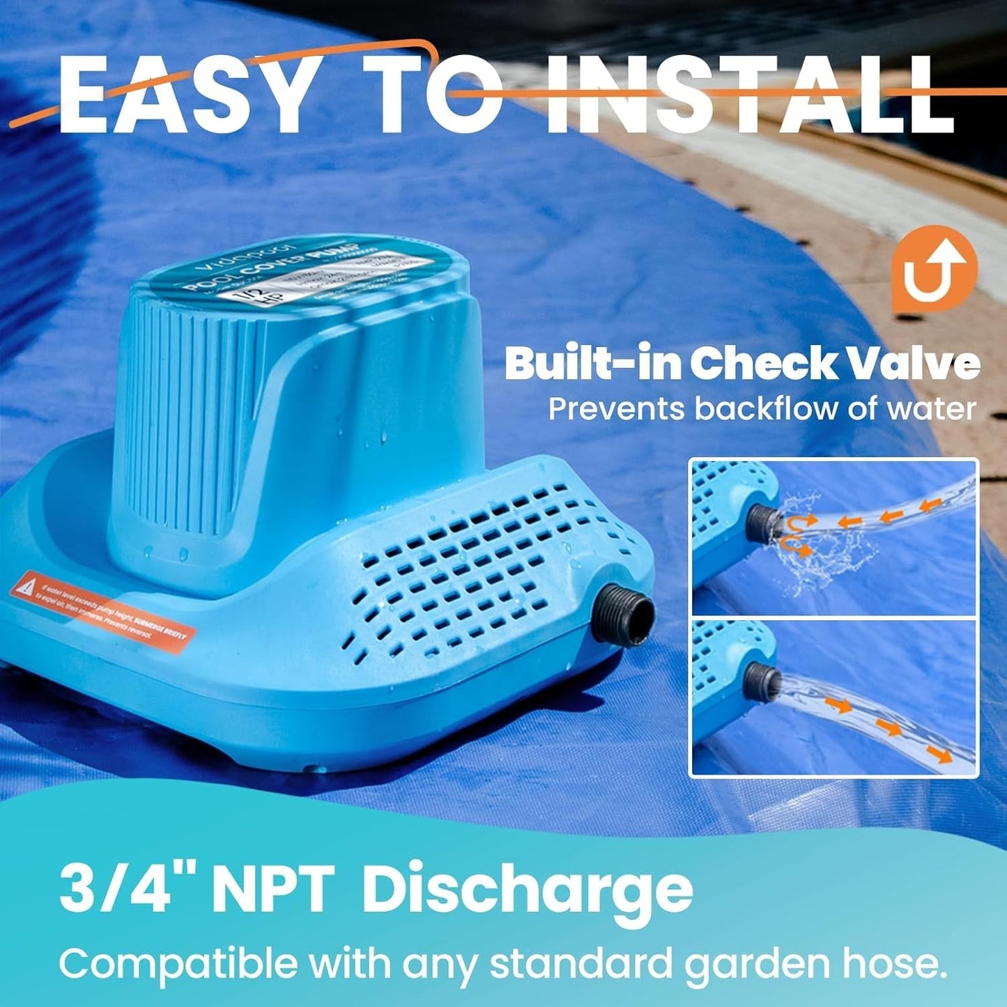 1/2 HP Pool Cover Pump Automatic On Off, Submersible Sump Pump Inground/Above...