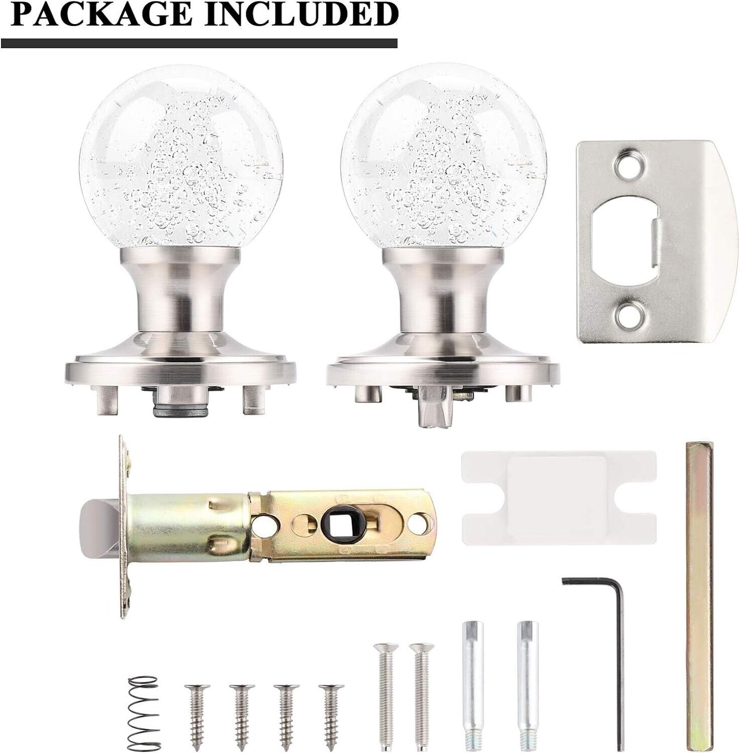 Orger 5 Pack Passage Door Knob Sets, Round Clear Bubble Glass Door Handles, Keyl