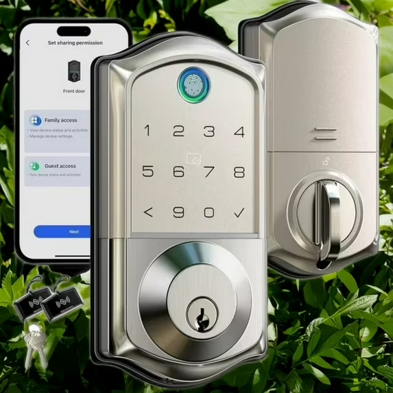 Veise Fingerprint Smart Door Lock, App Control, 7-in-1 Keyless Entry, Auto Lock,
