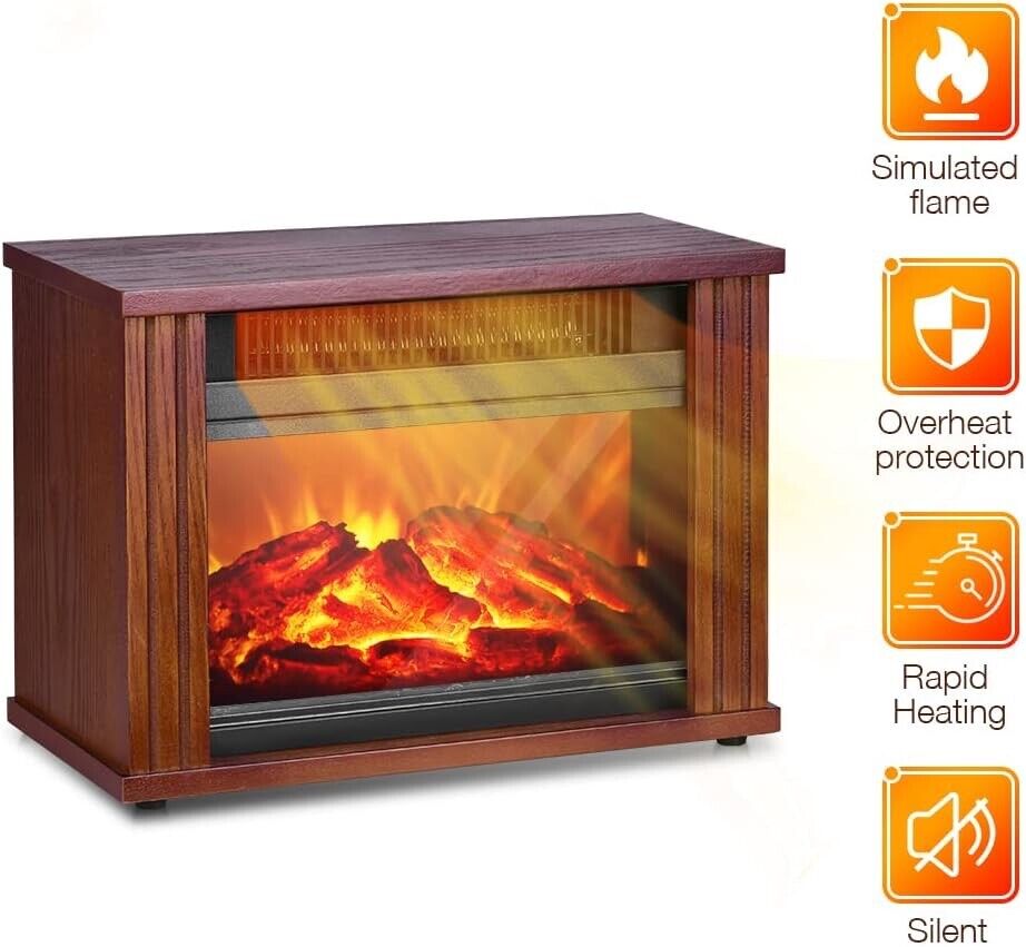 Electric Fireplace Heater, Infrared Fireplace Stove with 3D Flame Effect, Indoor
