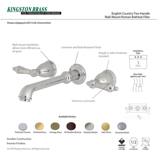 Kingston Brass KS7122AL Two-Handle 3-Hole Wall Mount Bathroom