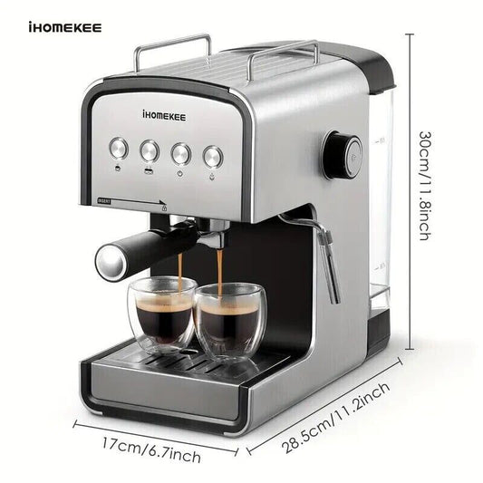 Ihomekee CM6822 Silver Black 15-Bar Fast Heating Removable Tank Espresso Machine
