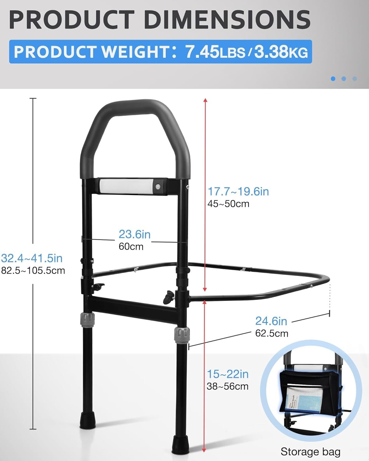 Bed Rail for Elderly, Safety Bed Rails with Motion Light & Storage Pocket, Bed R