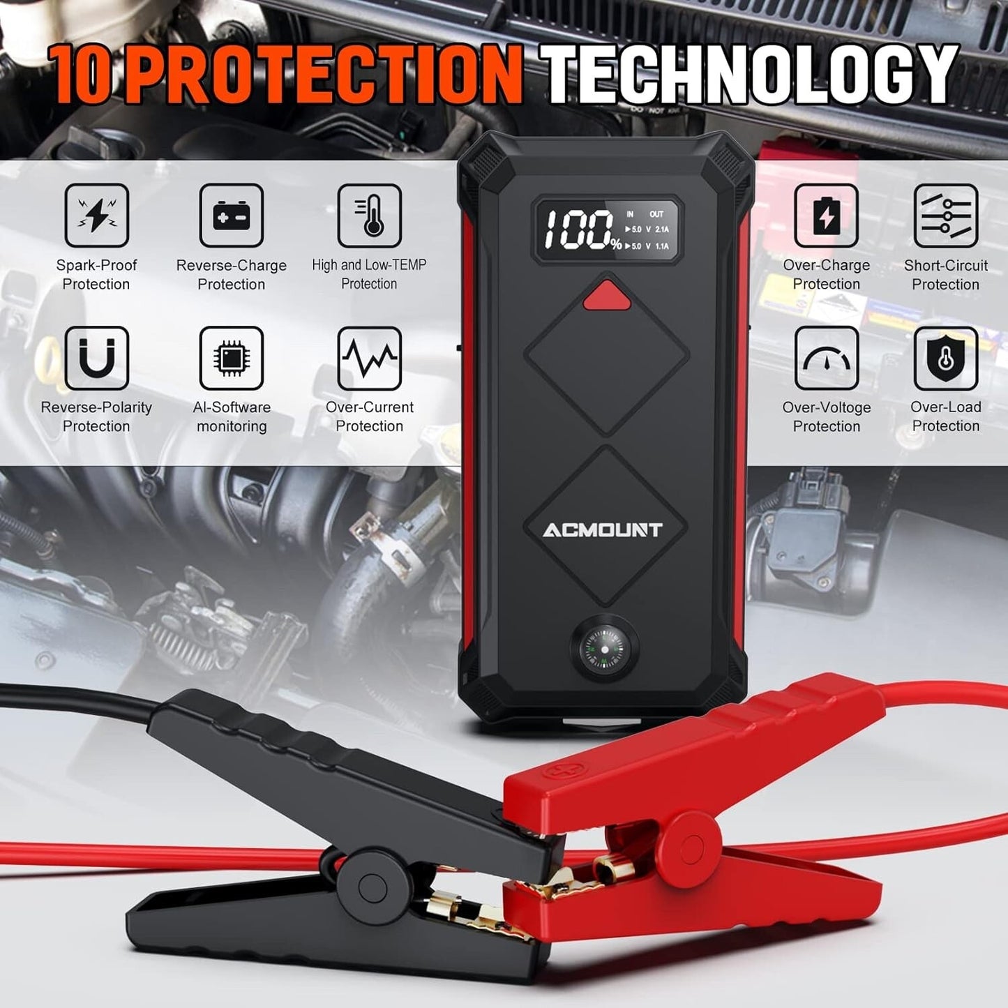 ACMOUNT P100 Car Jump Starter, 3000A Peak Lithium Jump Starter Battery Pack(NEW)