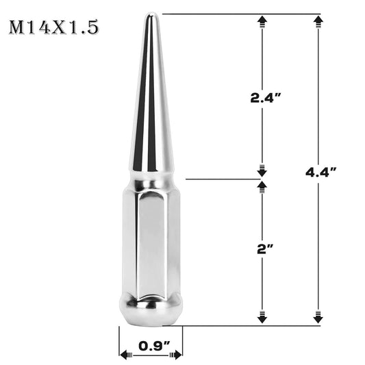 DYNOFIT 14mmx1.5 Wheel Spike Lug Nuts, 32 x Chrome M14x1.5 Lug Nut, DYNOFIT 4.4