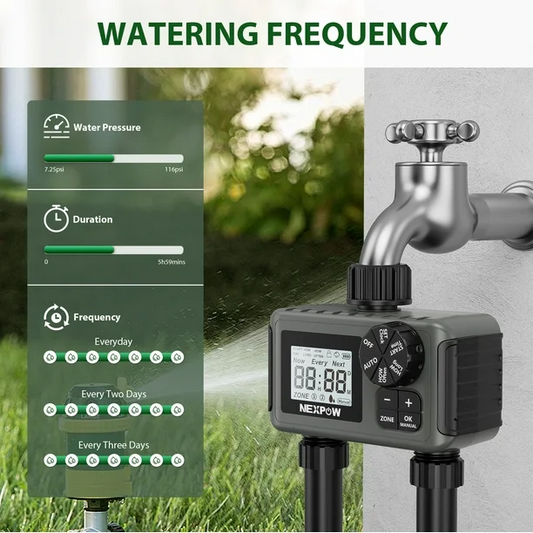 NEXPOW 2-Zone Water Timer - Outdoor Irrigation Controller with Automatic, Rain
