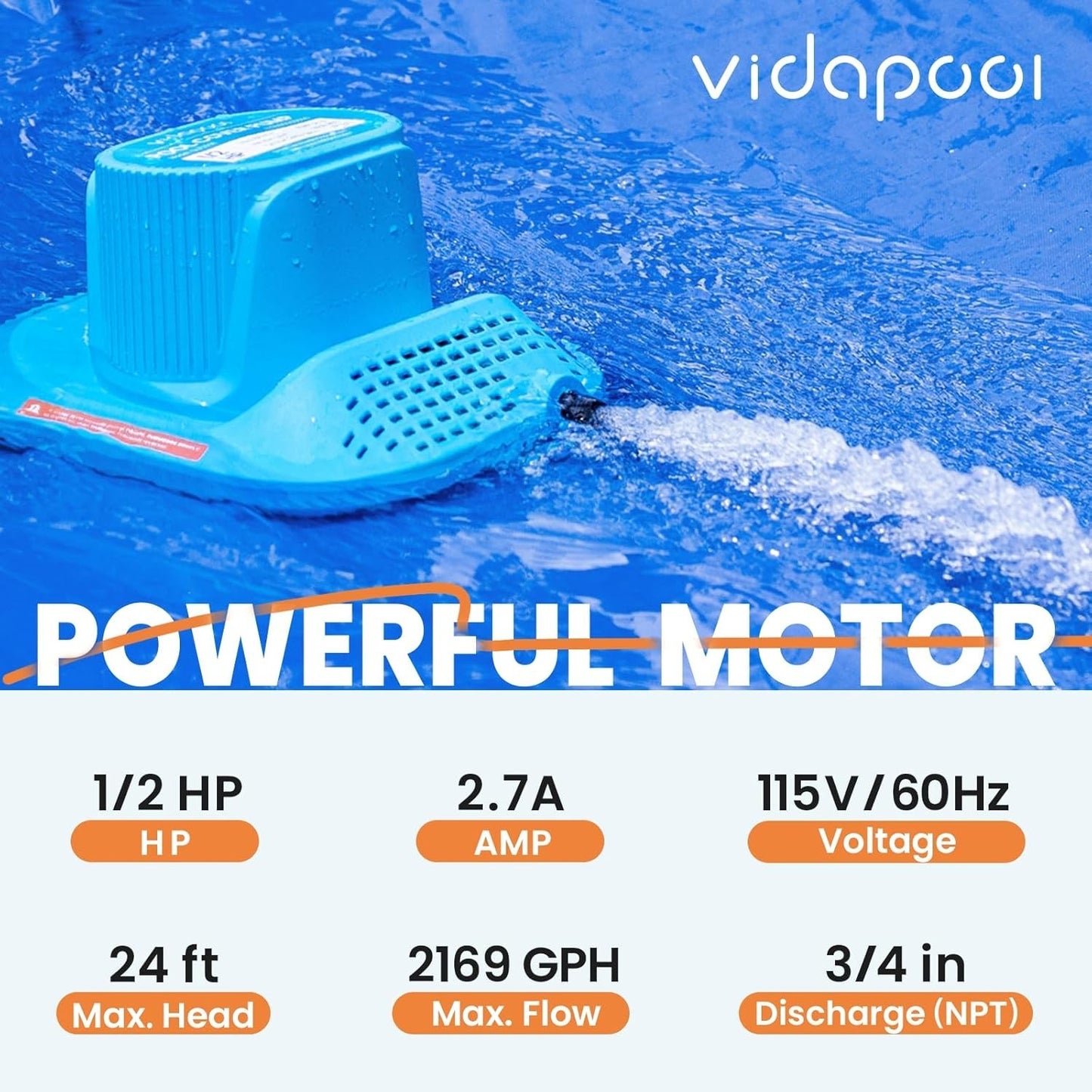 1/2 HP Pool Cover Pump Automatic On Off, Submersible Sump Pump Inground/Above...