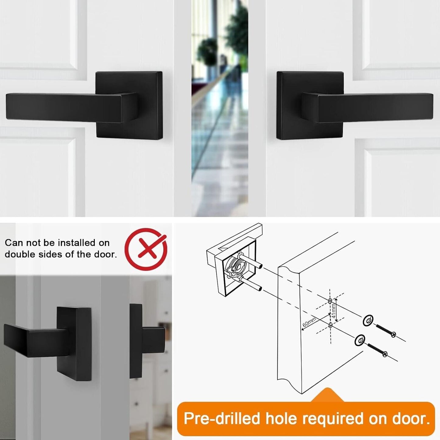 8 Pack Probrico Half Dummy Square Non-Turning Door Levers Matte Black NEW