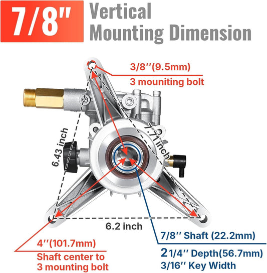 YAMATIC 3000 PSI Pressure Washer Pump Vertical 7/8" Shaft 2.5 GPM