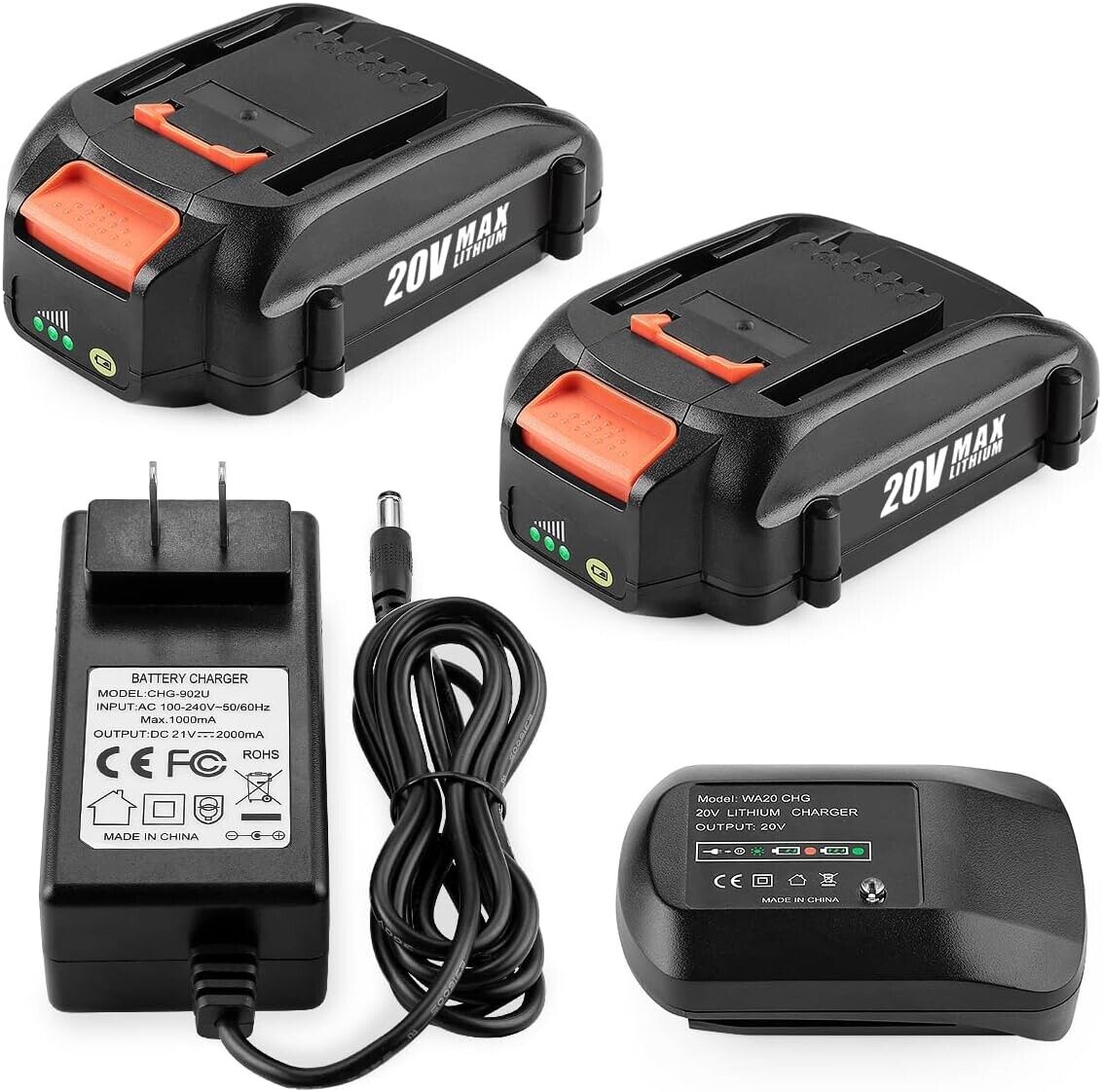 Energup 2Pack 20Volt Reoplace for Wor 20V Battery and Charger Kit, Compatible