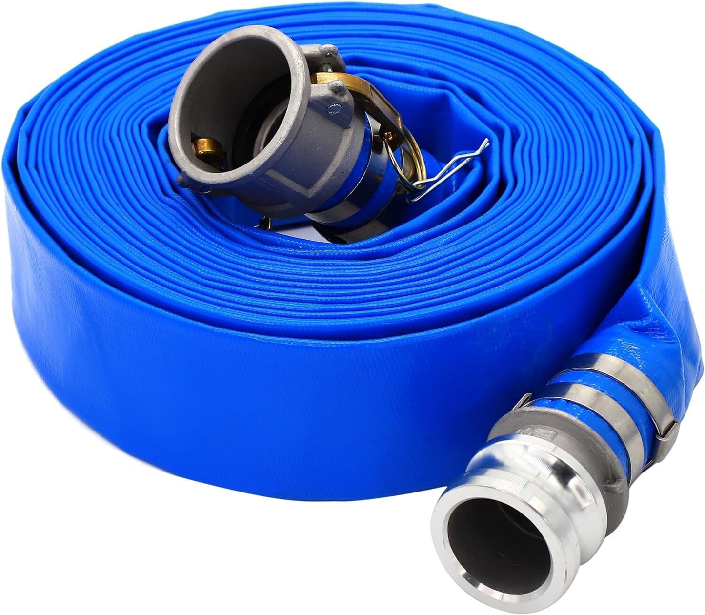 1.5" ID × 100 ft Pool Backwash Hose, Heavy Duty Reinforced Blue PVC Lay Flat ...