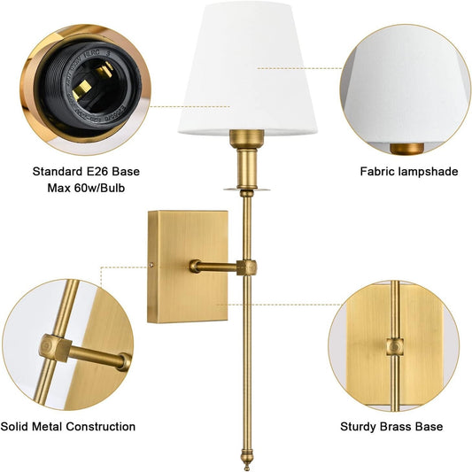 Pauwer Slim Wall Sconces Set of 2 White Fabric Shade Hardwired Indoor Light