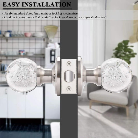 Orger 5 Pack Passage Door Knob Sets, Round Clear Bubble Glass Door Handles, Keyl