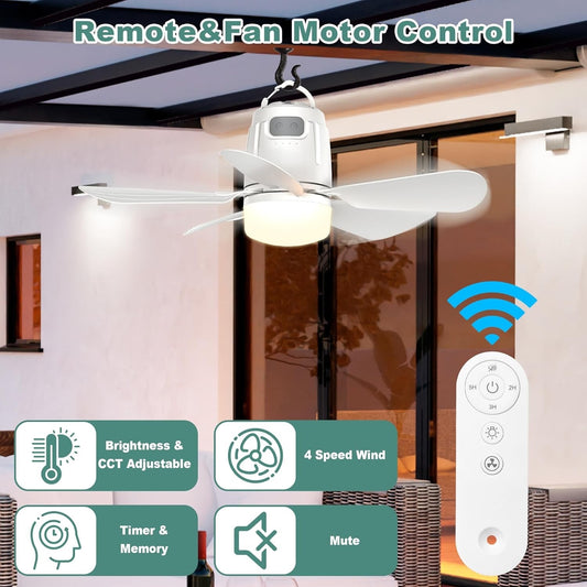 Canopy Fan 20'', 20000mAh Portable Outdoor Ceiling Fan with Light with Remote...