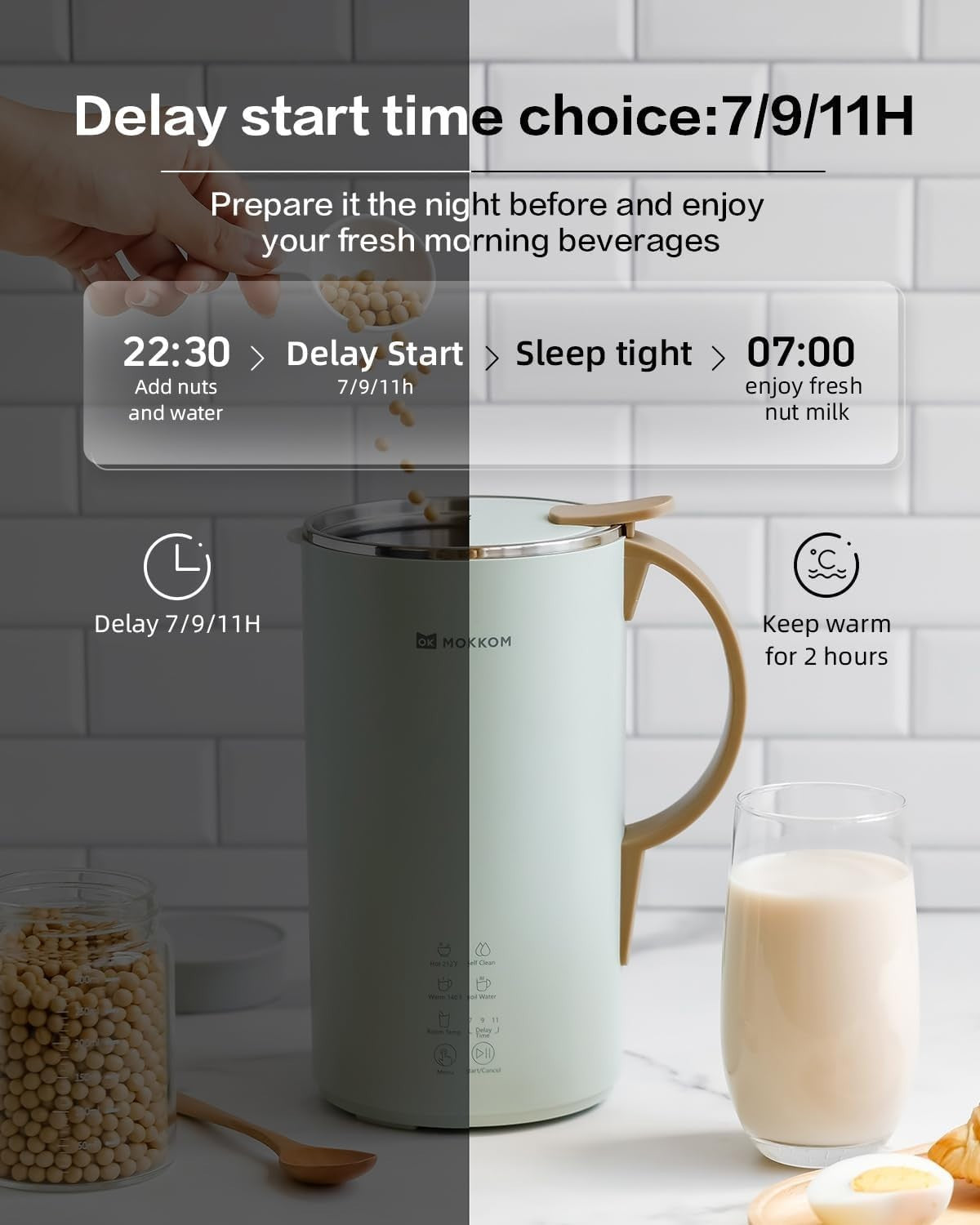 MOKKOM Automatic Nut Milk Maker, 20 oz Soy Milk Maker, Homemade Almond, Oat,