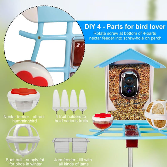 64GB Smart Bird Feeder with Camera Solar Powered, 2K 3MP HD Live Video