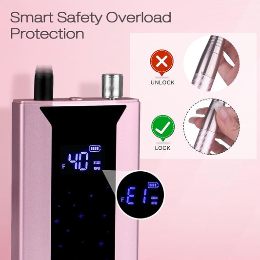 Professional Brushless Nail Drill, AZ GOGO 85W Cordless Electric Nail File 40000