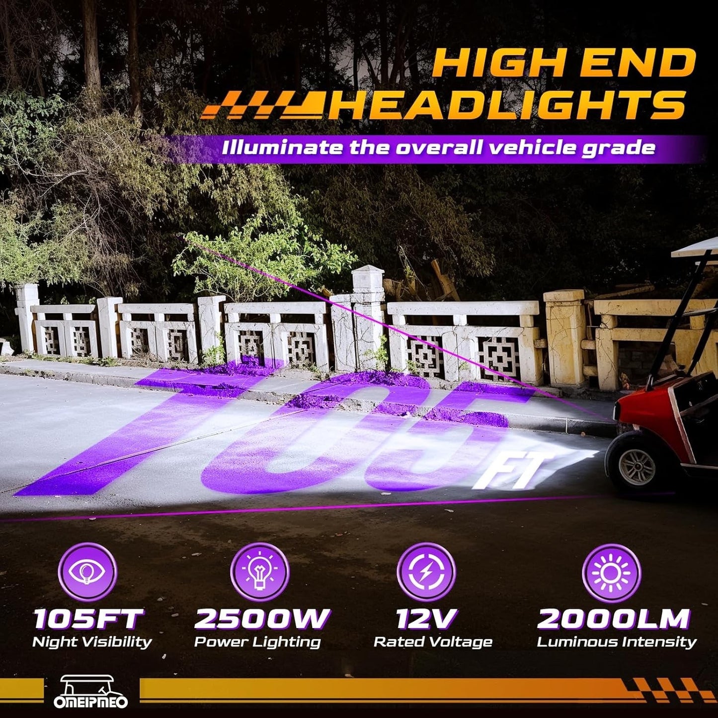 Club Car DS LED Headlight Kit, High Brightness Golf Cart Modified Headlights