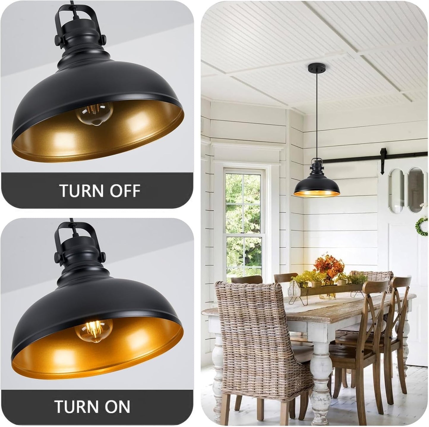 Refice 3 Pack Farmhouse Pendant Lights Black Pendant Lighting for Kitchen Island