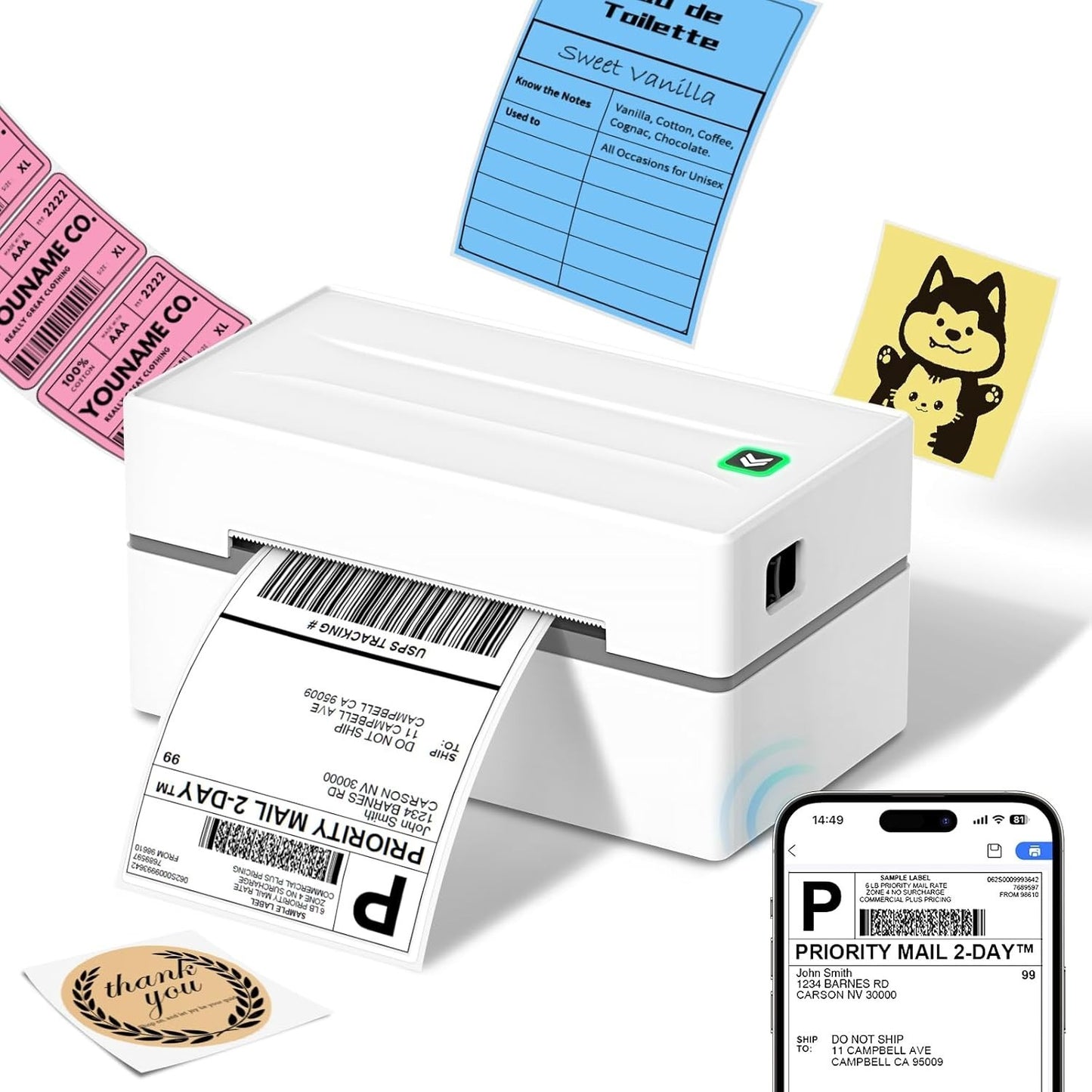 Bluetooth Thermal Label Printer, Wireless 4x6 Shipping Label Printers for Small