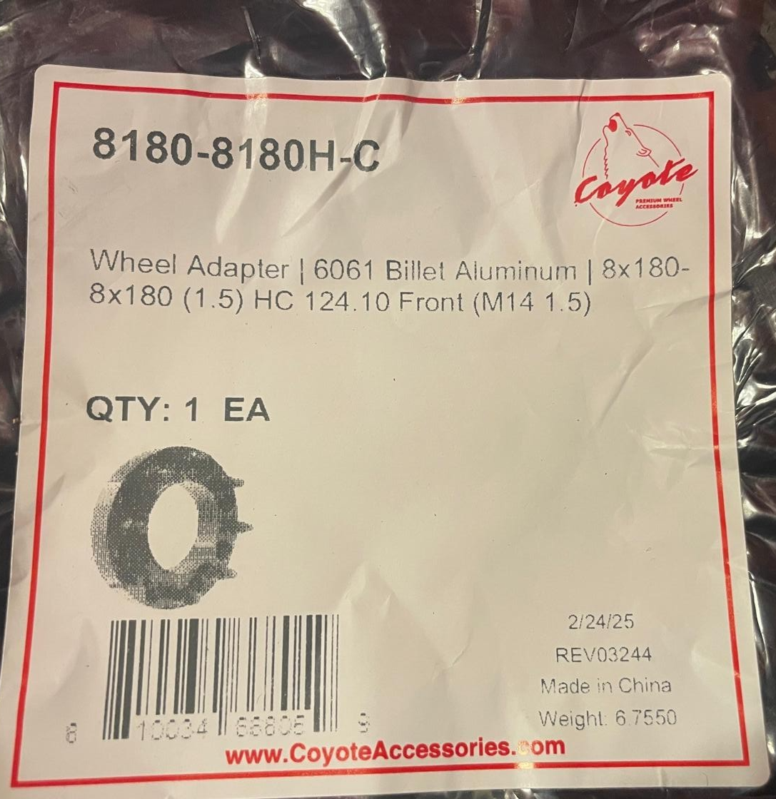 Coyote Accessories® 8180-8180H-C - 8 on 180mm 1.50 Inch Thick 124.1mm