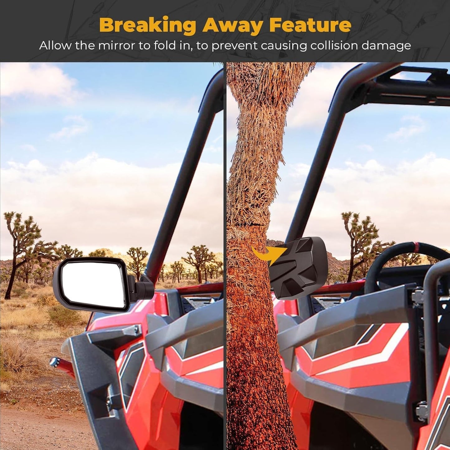 KEMIMOTO UTV Side Mirrors, Adjustable Surface Folding Aluminum Special Clamp Sid