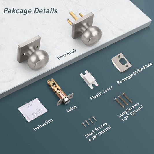 5 Pack Passage Door Knobs Interior for Hall/Closet, Satin Nickel Finish Keyless