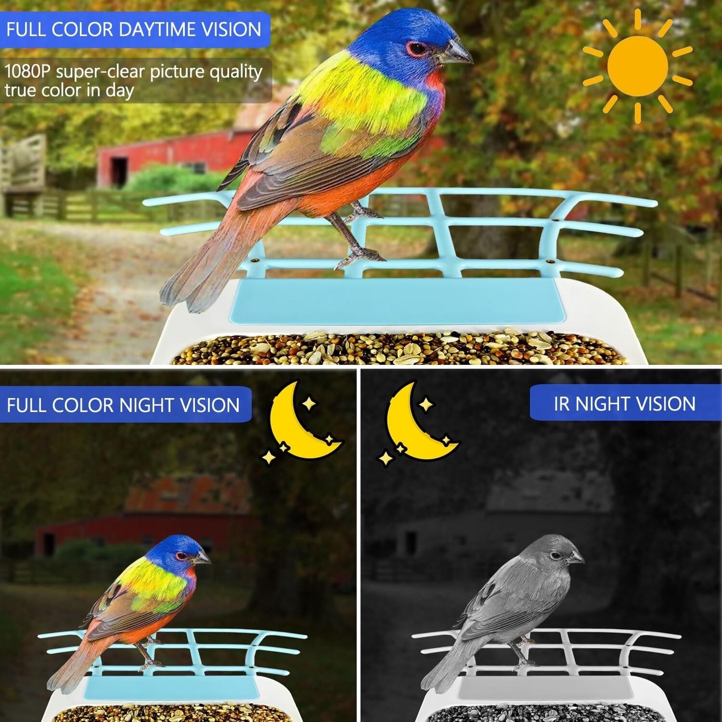 64GB Smart Bird Feeder with Camera Solar Powered, 2K 3MP HD Live Video