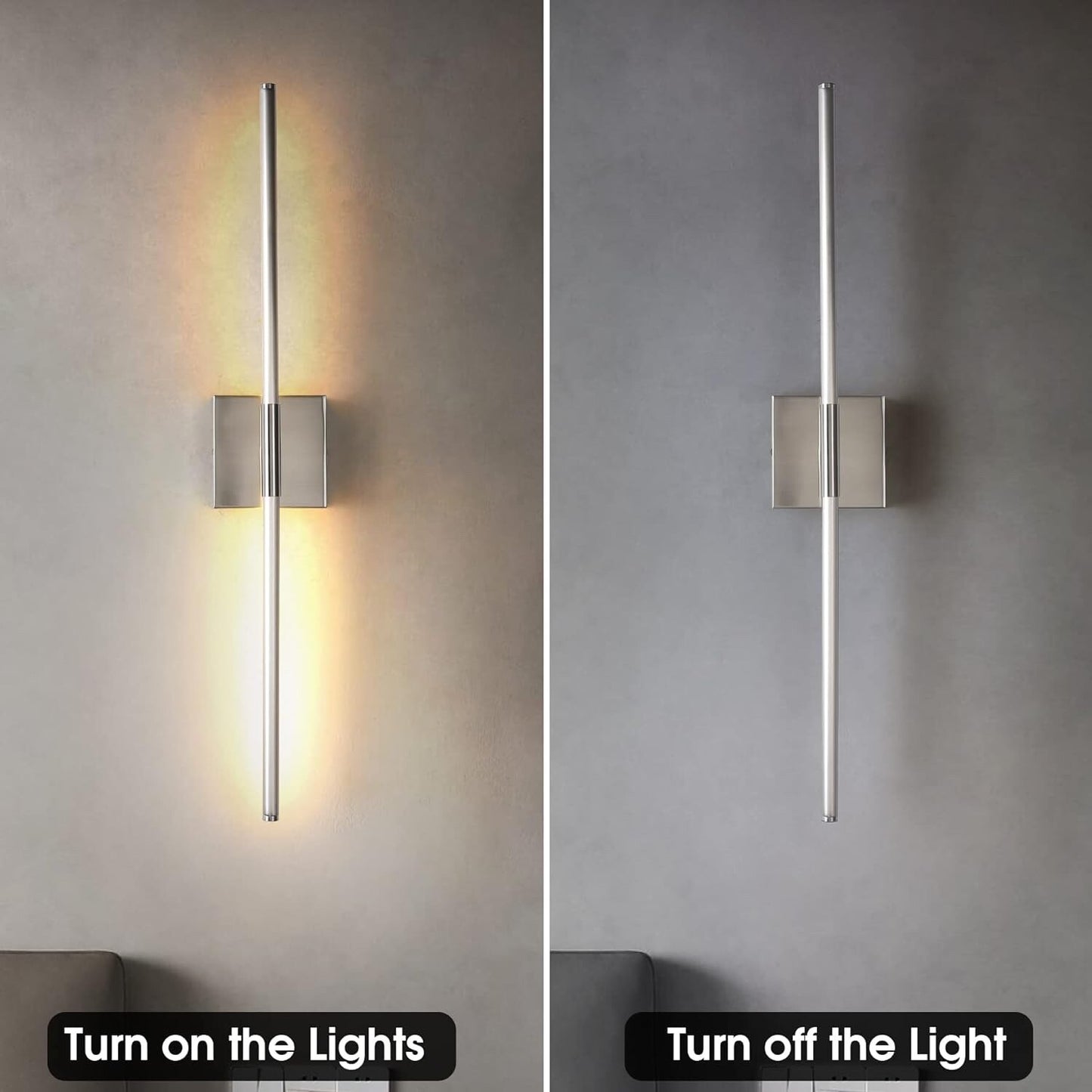 KUZZULL Modern Minimalist LED Bathroom Sconce, Brushed Nickel, 27.8" x 4.5.