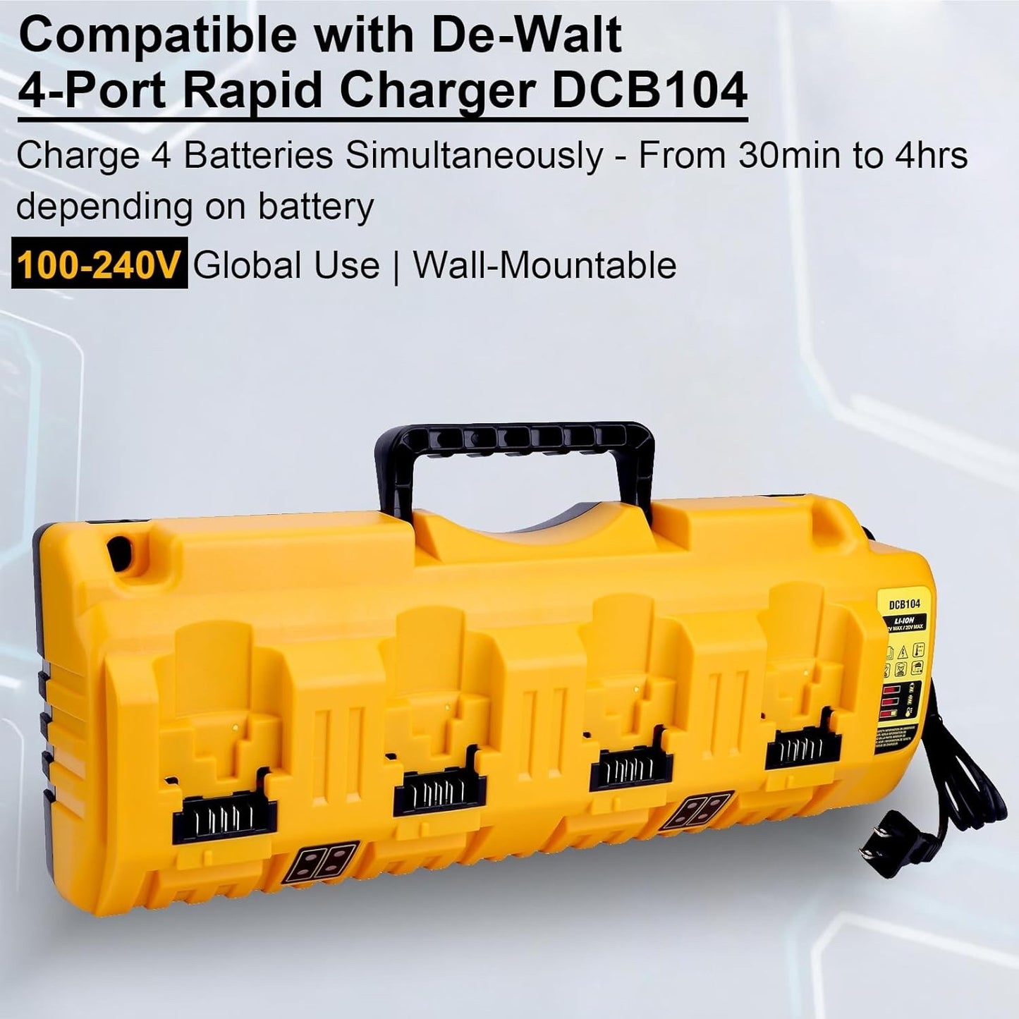 DCB104 4 Port Multi Rapid Charger Compatible with De-walt 12V, 20V, and 20V/60V