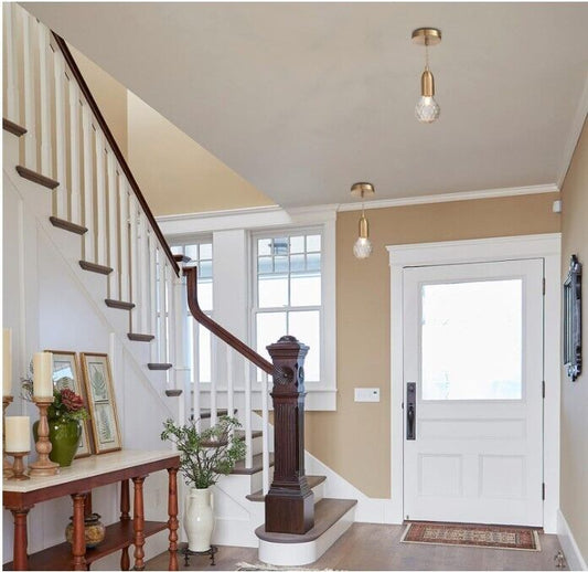 Modern 1-Light Brass Chandelier with Diamond Pattern Glass Shade - New