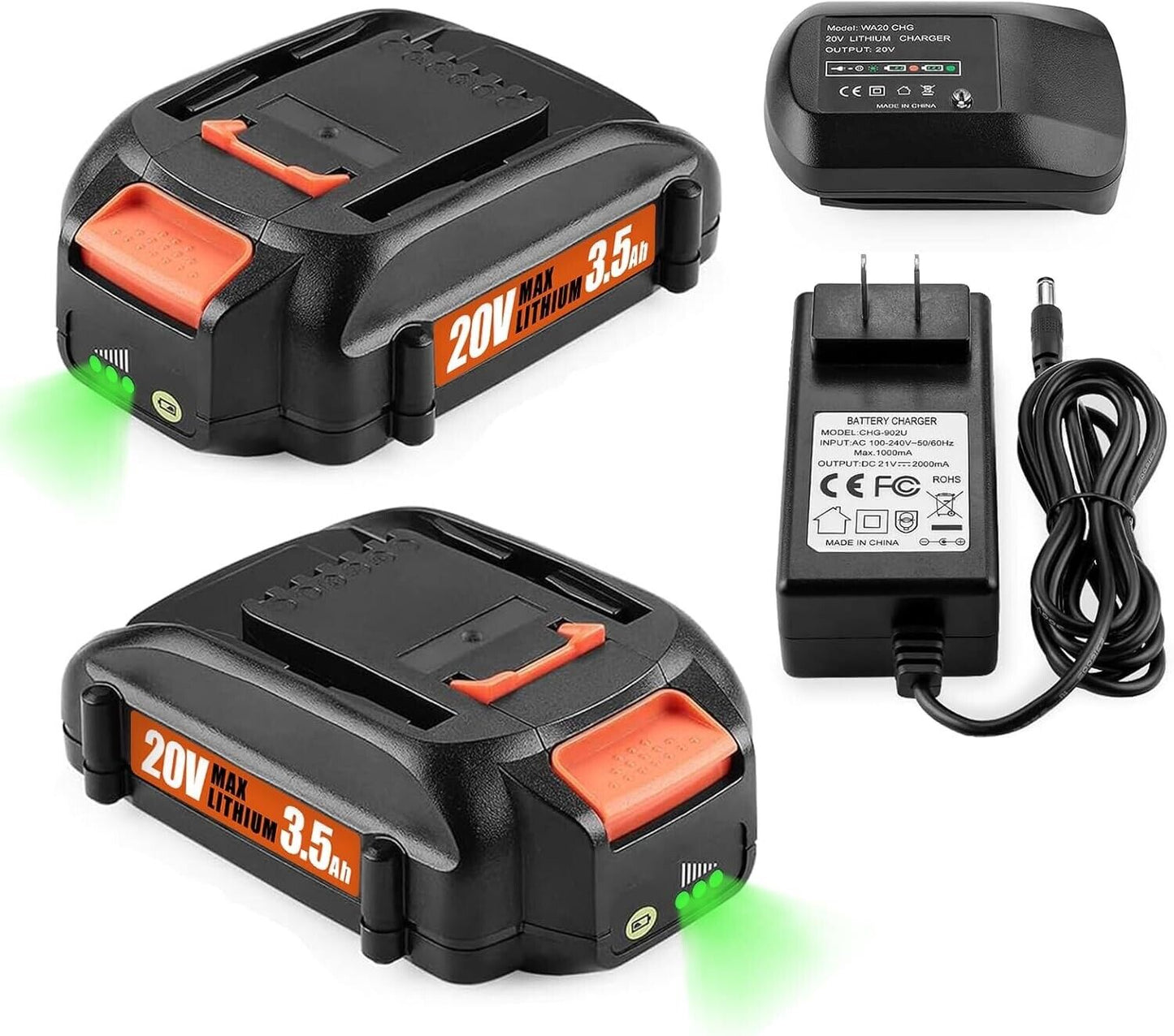 Energup 2Pack 20Volt Reoplace for Wor 20V Battery and Charger Kit, Compatible