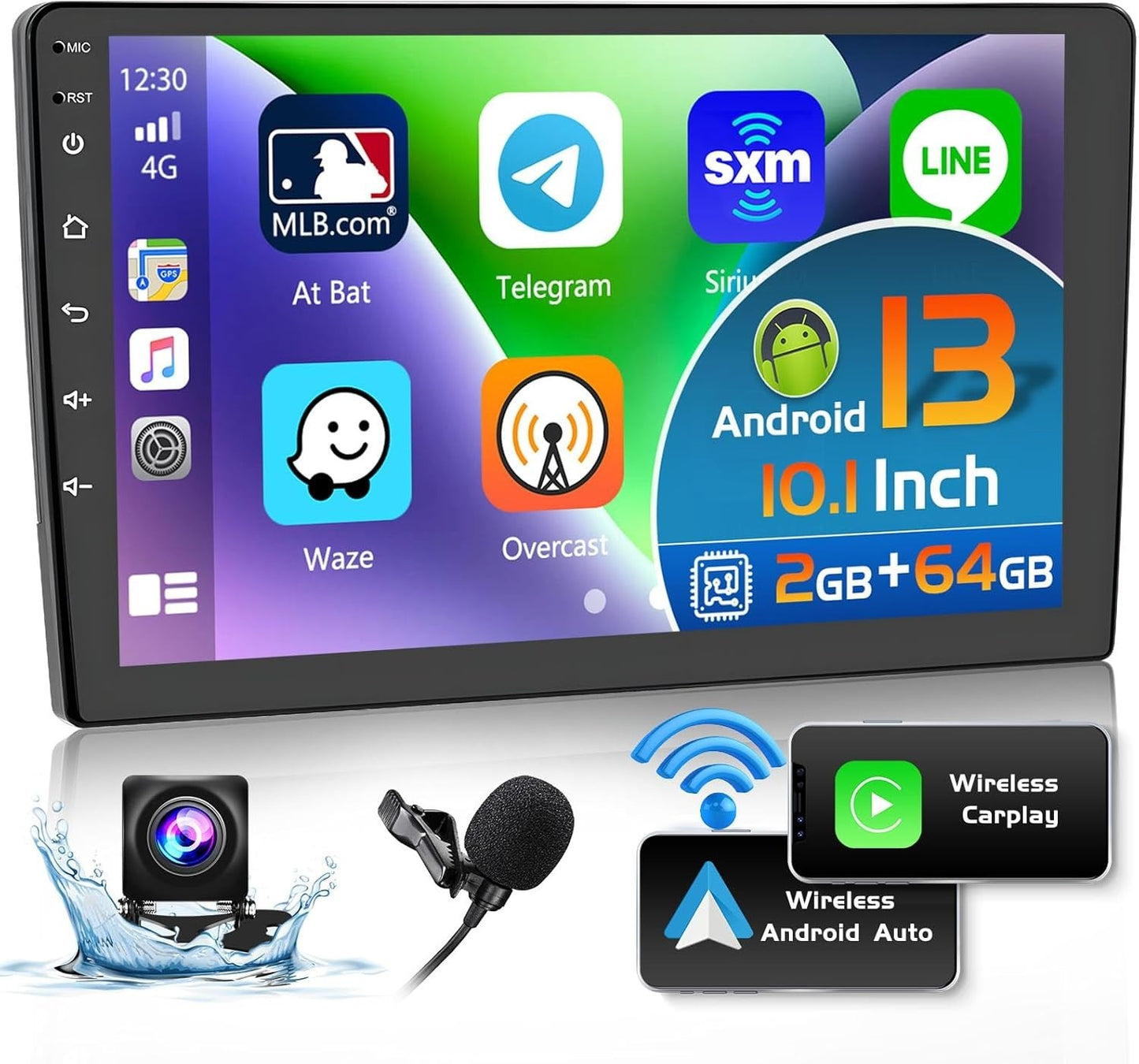 Hikity 2+64GB Double Din Android Car Stereo Wireless Apple Carplay Android Auto,