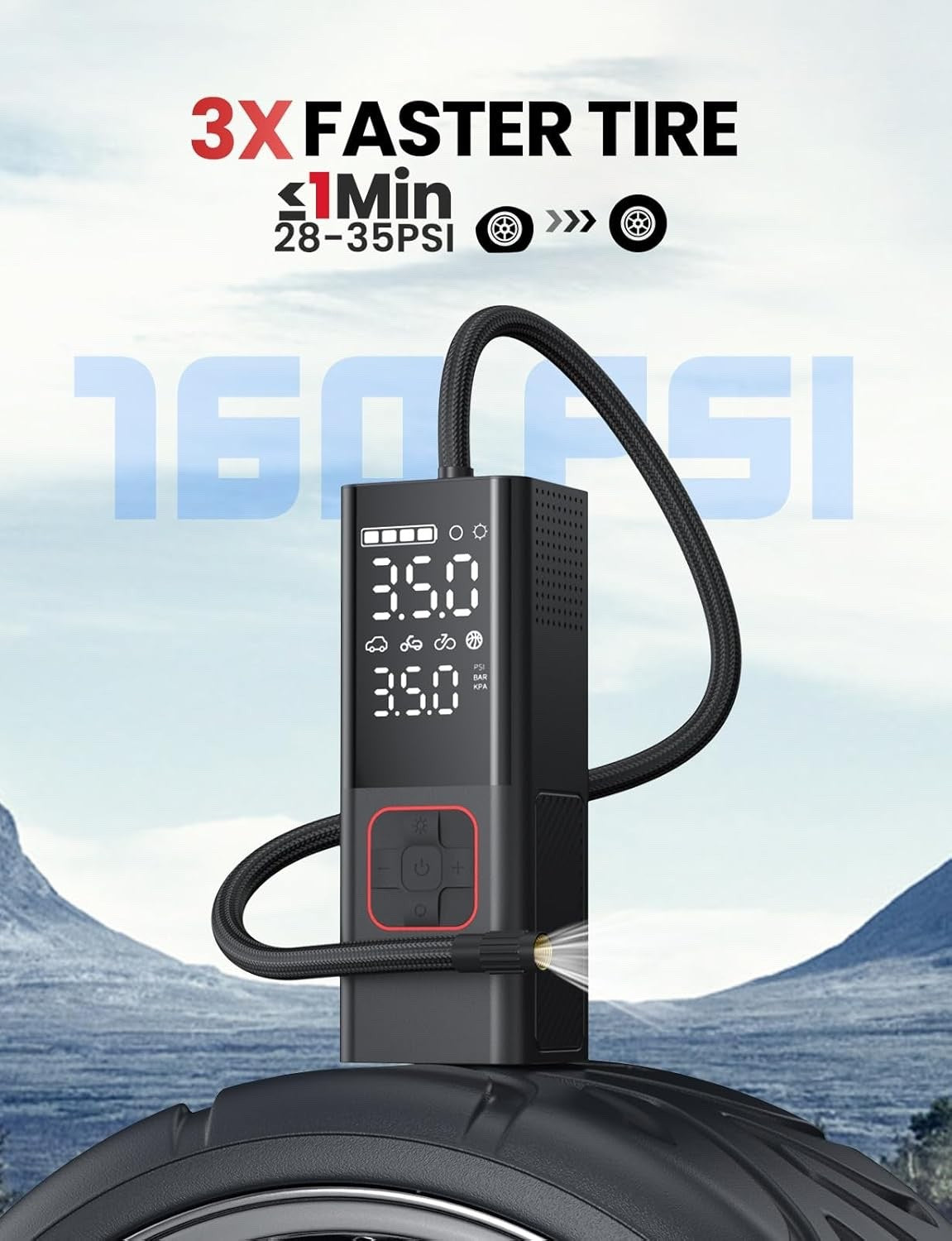 Tire Inflator Portable Air Compressor 20000mAh & 4X Faster Cordless Tire Pump