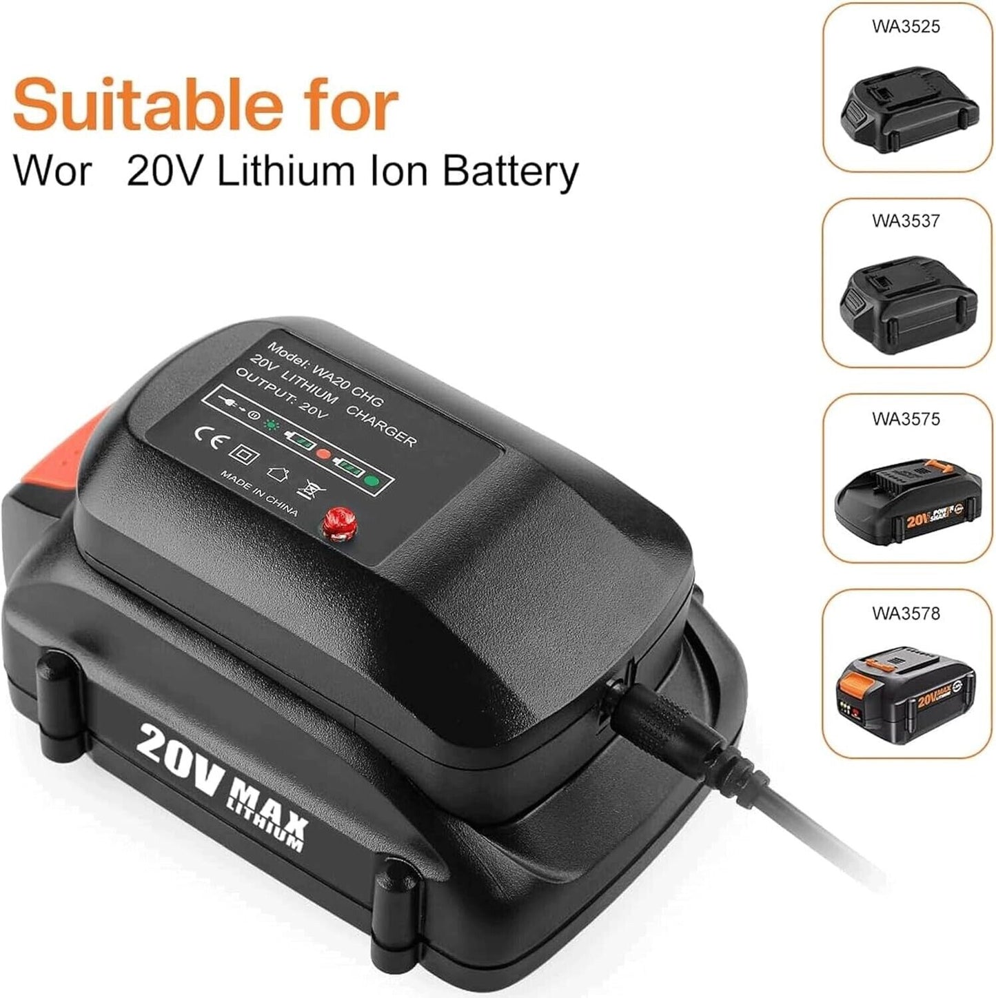 Energup 2Pack 20Volt Reoplace for Wor 20V Battery and Charger Kit, Compatible