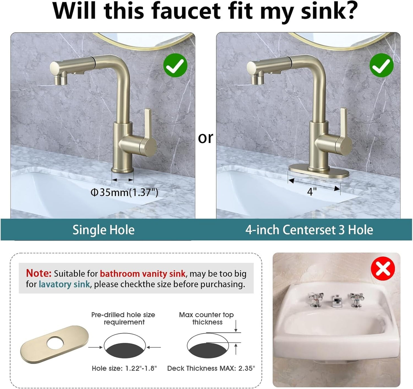 Bathroom Sink Faucet with Pull Out Sprayer Single Handle Modern Bathroom Basi...