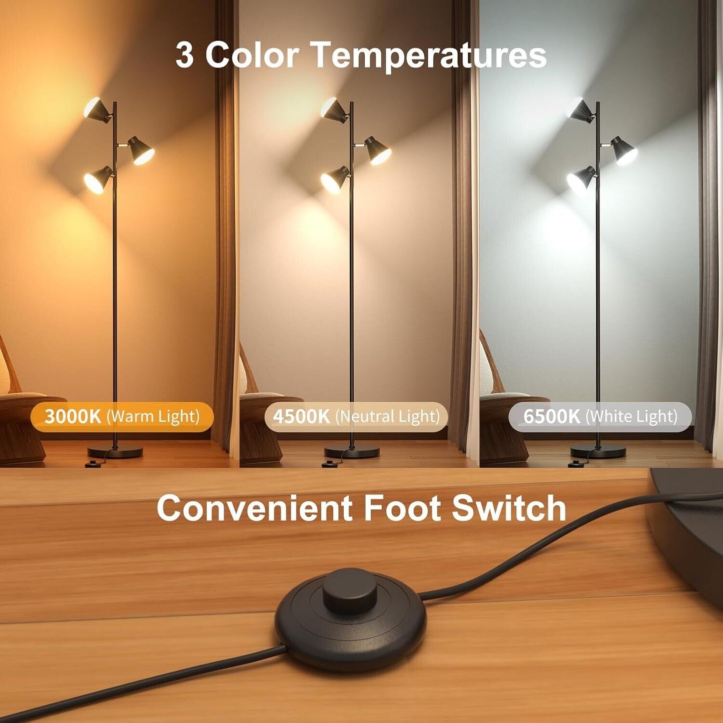 Floor Lamps for Living Room, 36W LED Floor Lamp Standing Lamp with Foot Switch