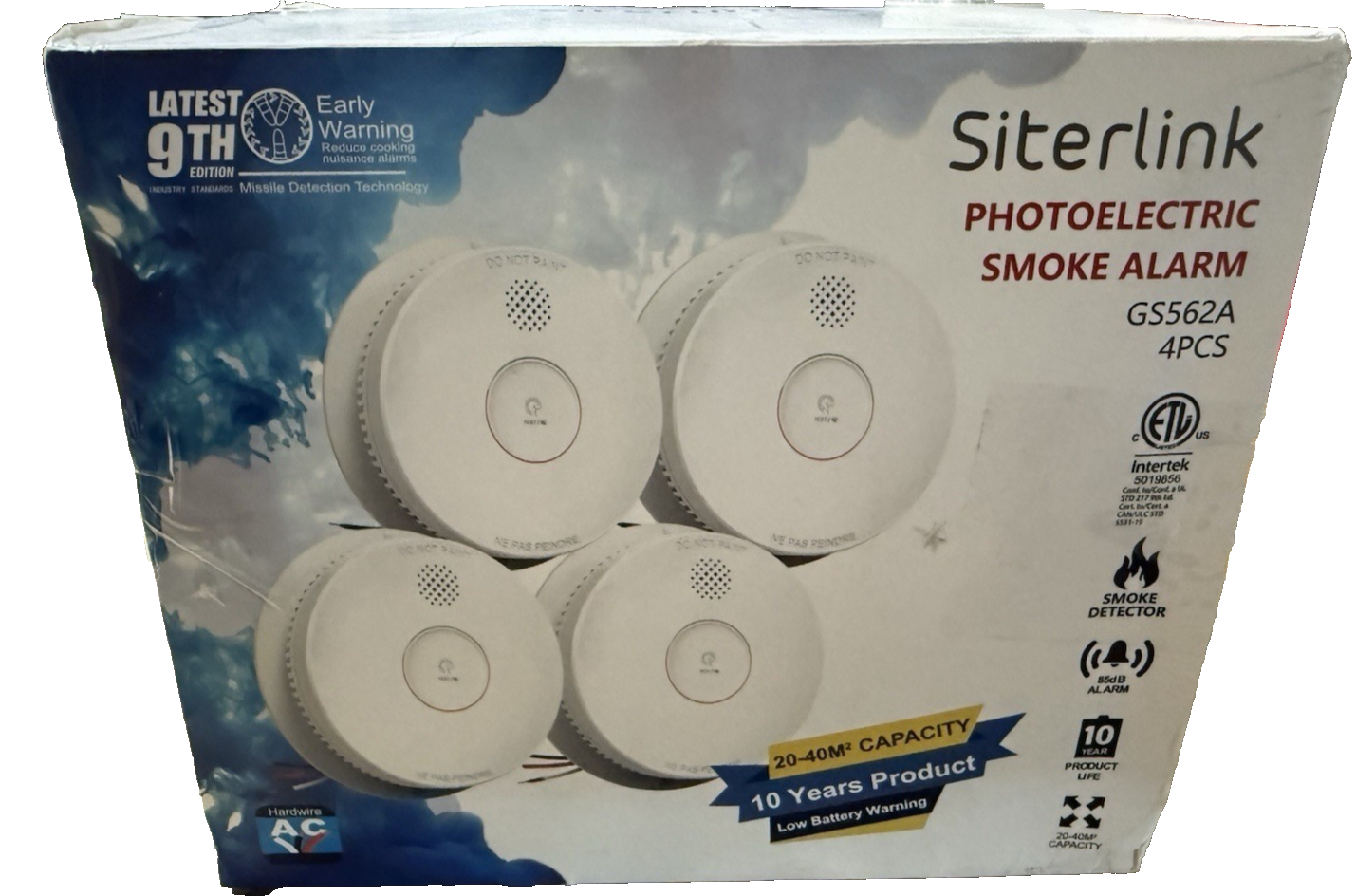 Siterlink 4 Pack Hardwired Interconnected Smoke Detectors, Fire Alarm GS562A
